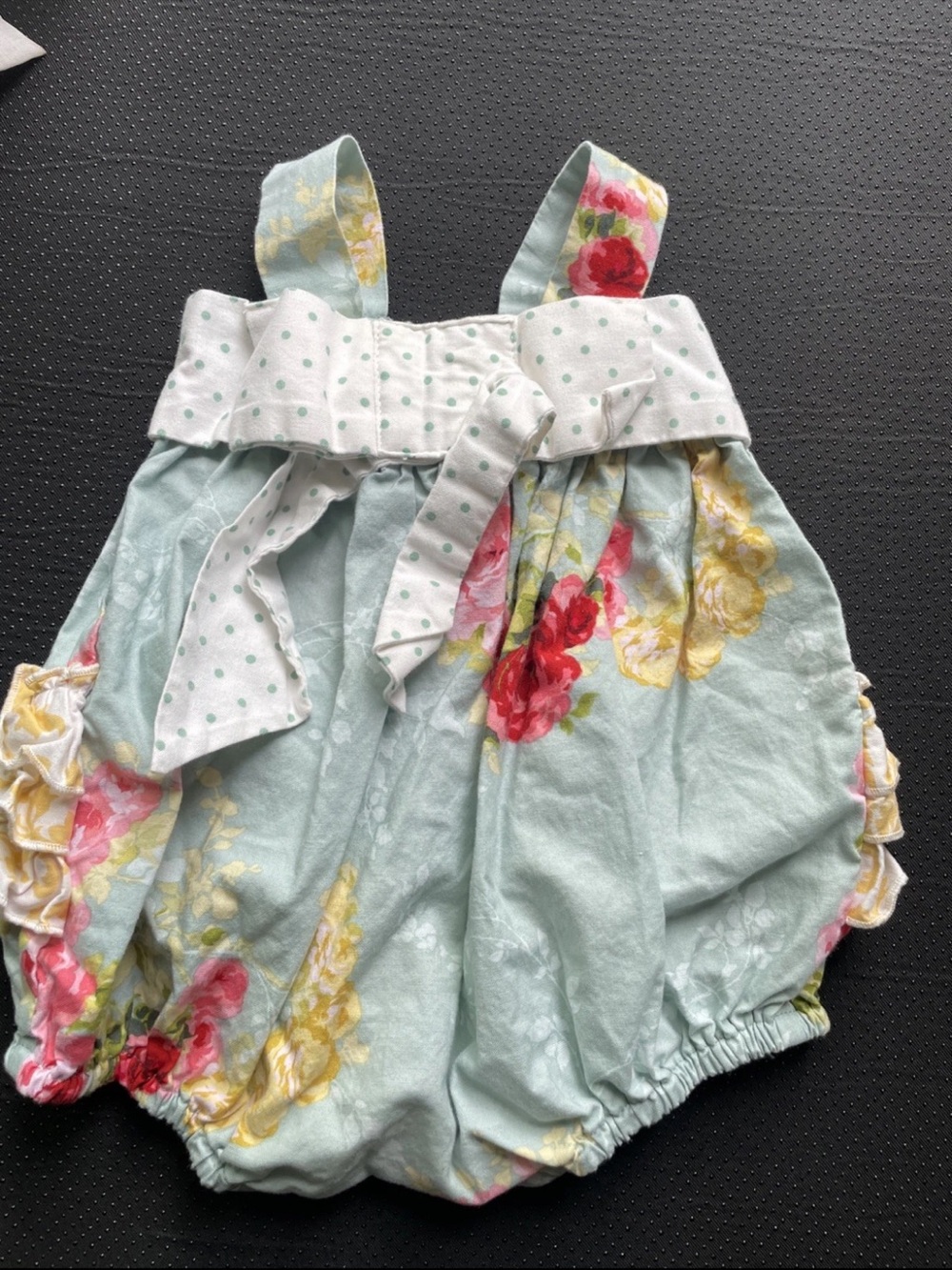 Giggle Moon Light Blue Floral Bubble Romper with Pink & Yellow Flowers